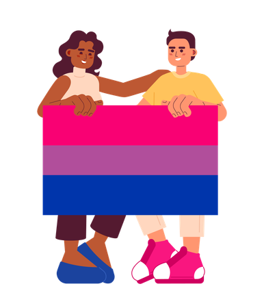 Personas con bandera bisexual  Ilustración