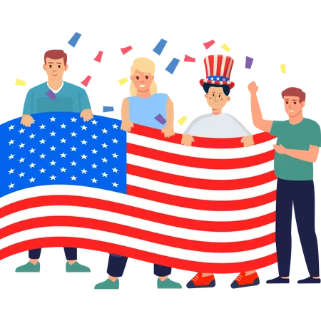 Personas con bandera de Estados Unidos  Ilustración