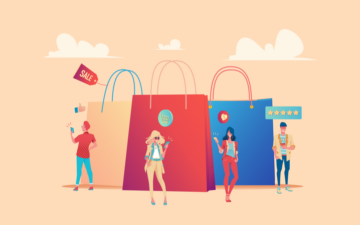 Personas con bolsas de compras  Ilustración