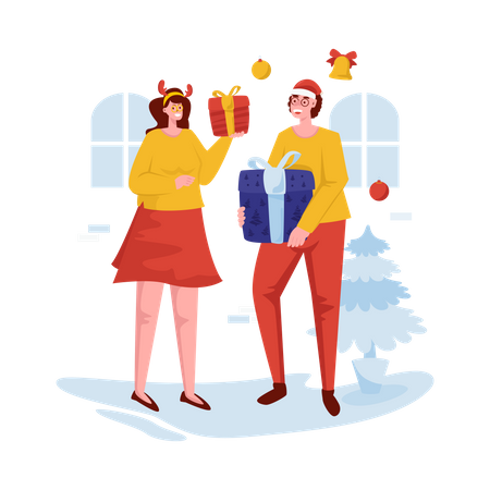 Personas con regalos de navidad  Ilustración