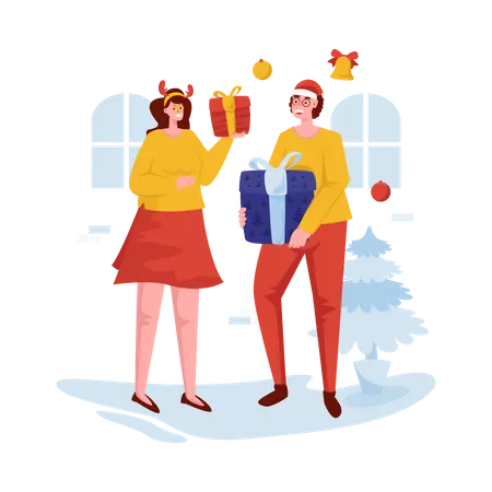 Personas con regalos de navidad  Ilustración