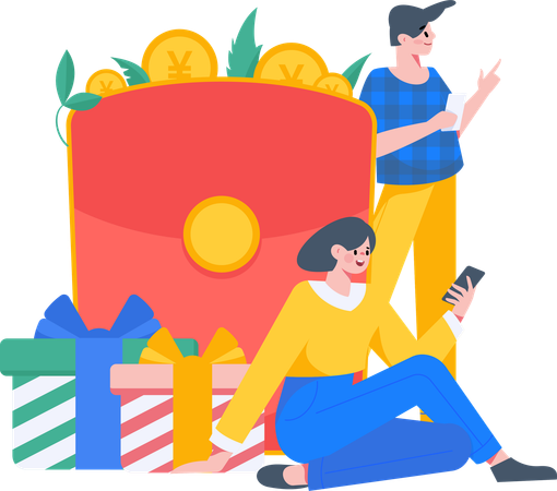 Personas con sobre de regalo  Ilustración