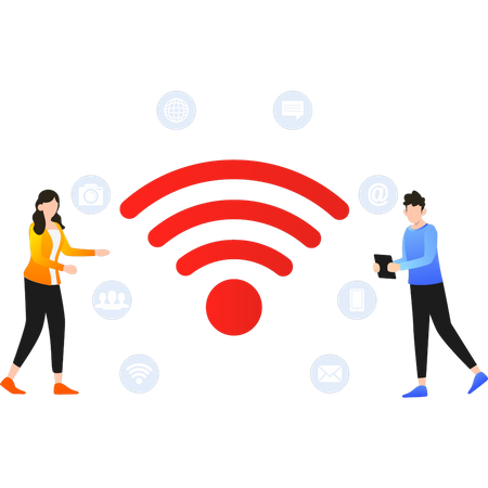 Personas conectadas vía wifi  Ilustración