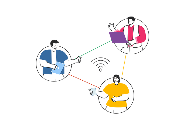 Personas que se conectan mediante tecnología de intranet  Ilustración