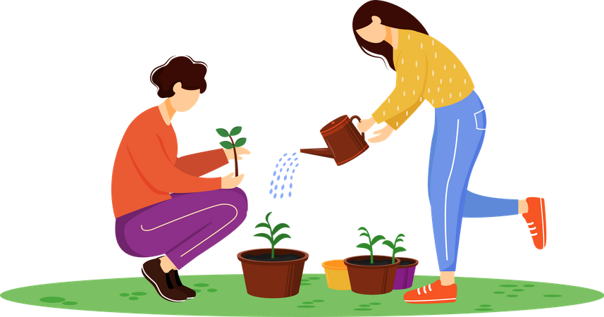 Personas cultivando plantas  Ilustración