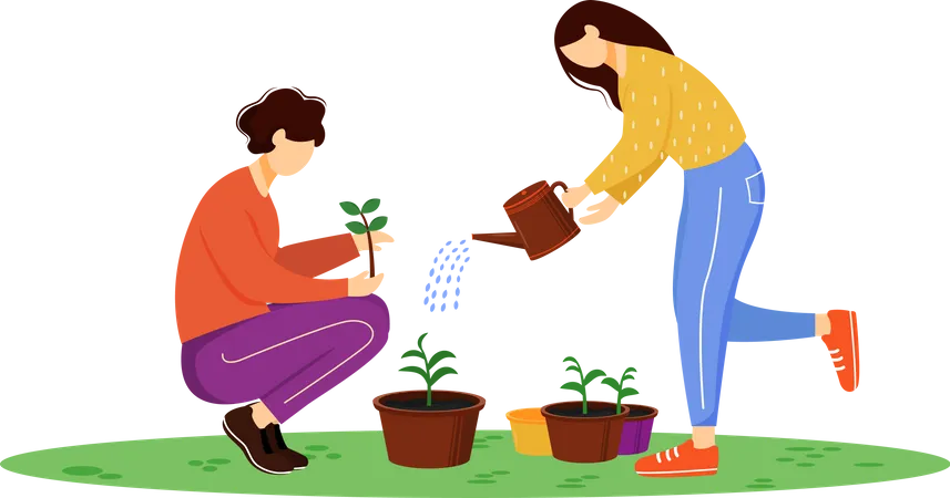 Personas cultivando plantas  Ilustración