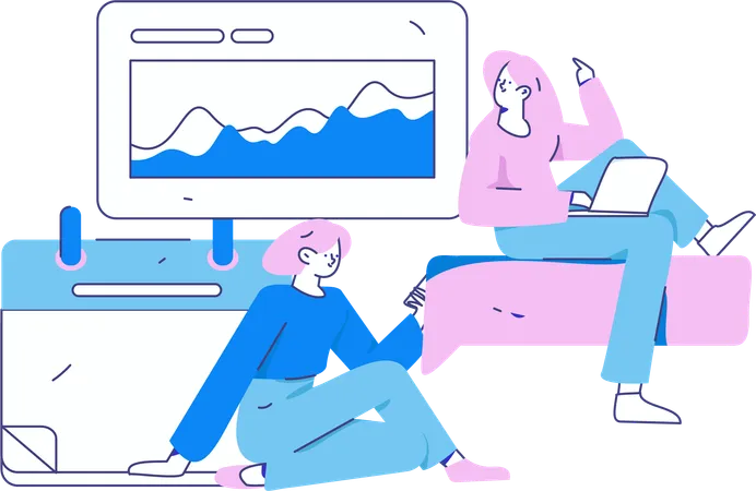 Personas que realizan análisis de datos virtuales  Ilustración