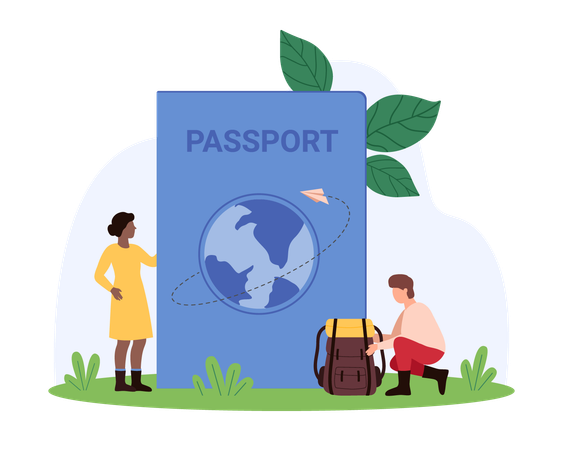 Personas de negocios que usan pasaporte para viajar  Ilustración
