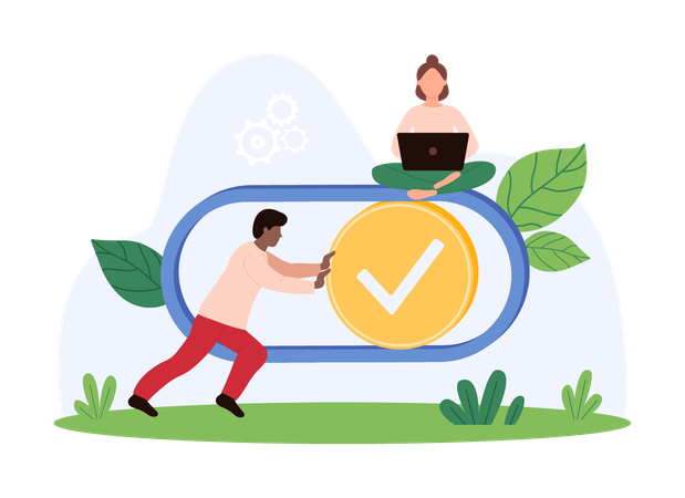 Personas de negocios trabajando en el botón de negocios  Ilustración