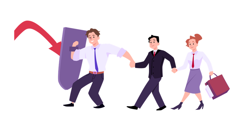 Personas de oficina felices tomándose de la mano y caminando juntas  Ilustración