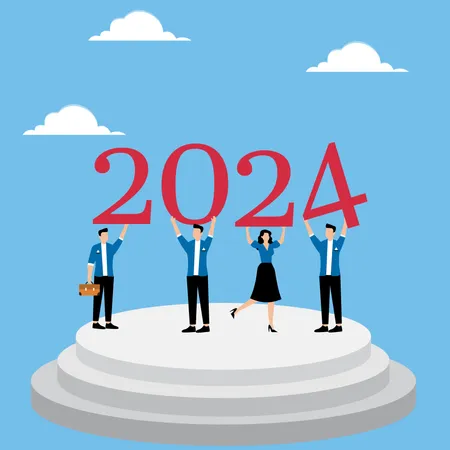 Personas de pie con números 2024  Ilustración