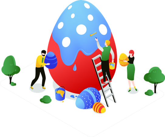 Personas decorando huevos de Pascua  Ilustración