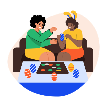Personas decorando huevos de Pascua  Ilustración
