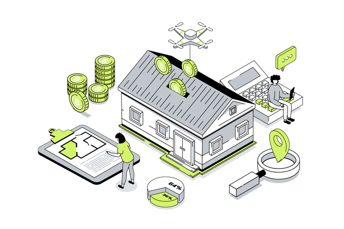 Personas que eligen una casa nueva con un plano  Ilustración