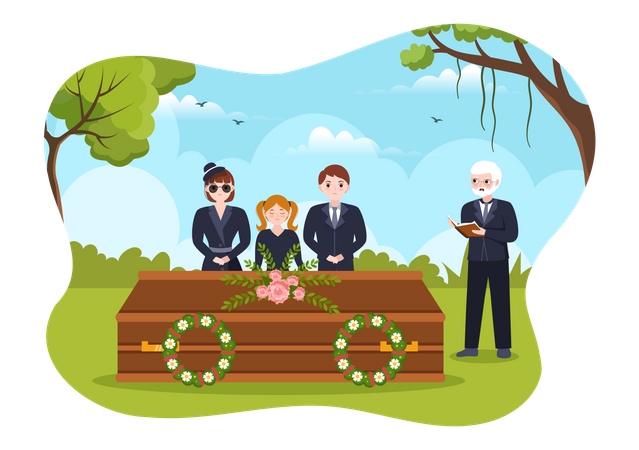 Personas en la ceremonia fúnebre  Ilustración