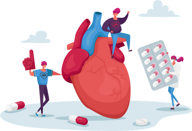 Personas en el diagnóstico de colesterol de Huge Heart  Ilustración