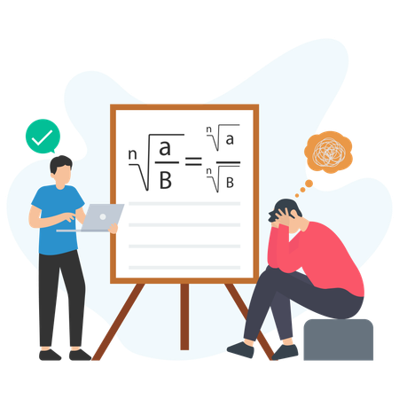 Personas que buscan soluciones matemáticas  Ilustración