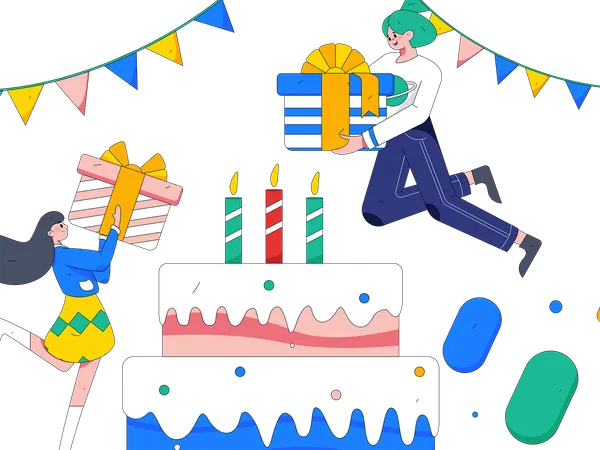 La gente está celebrando su cumpleaños.  Ilustración