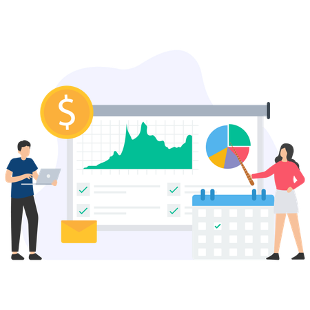 Personas haciendo análisis de mercado.  Illustration