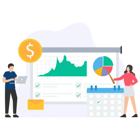 Personas haciendo análisis de mercado.  Illustration