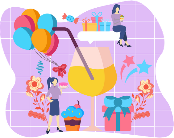 Gente haciendo celebración de cumpleaños  Ilustración