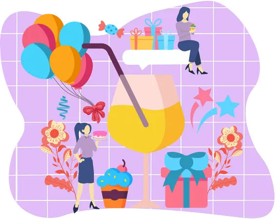 Gente haciendo celebración de cumpleaños  Ilustración