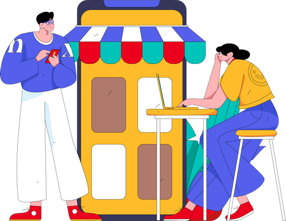 Personas haciendo compras móviles  Illustration