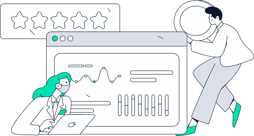 Personas que realizan evaluación de datos de Internet  Ilustración