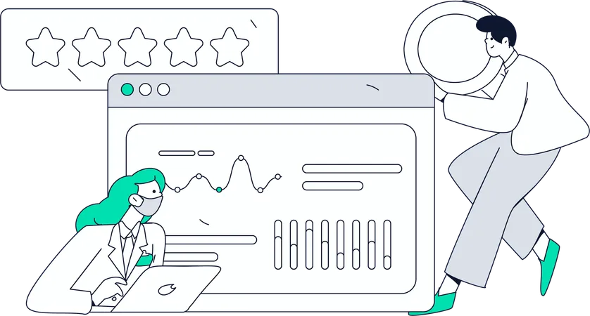 Personas que realizan evaluación de datos de Internet  Ilustración