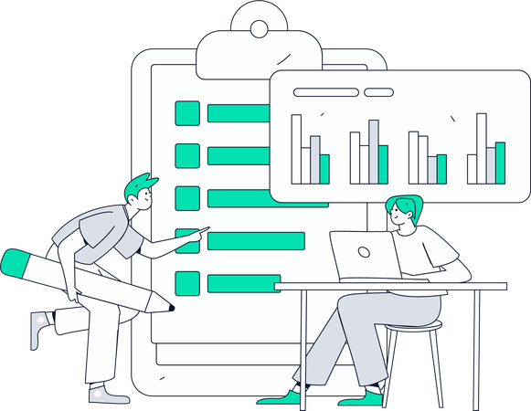 Personas que realizan evaluación de datos en línea  Ilustración