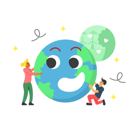 Personas haciendo un planeta feliz  Ilustración