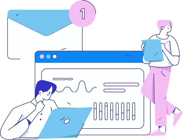 Personas que realizan procesamiento de datos virtuales  Ilustración