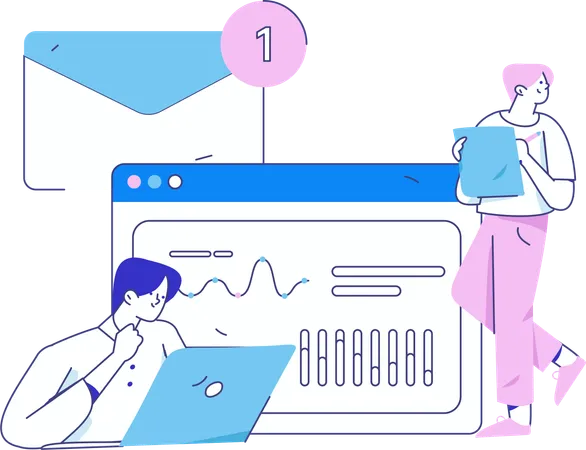 Personas que realizan procesamiento de datos virtuales  Ilustración