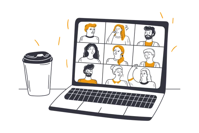 Personas haciendo videoconferencias en línea  Ilustración