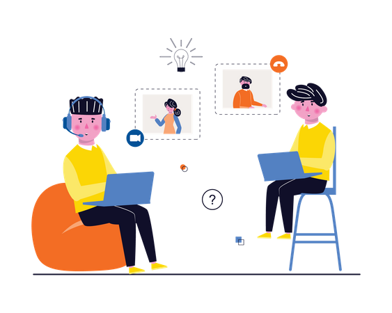 Personas haciendo videoconferencias en línea  Ilustración