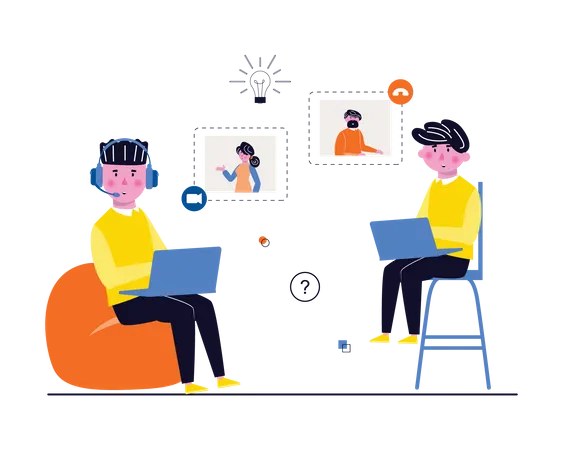 Personas haciendo videoconferencias en línea  Ilustración