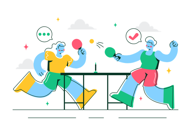 Personas jugando en un torneo de tenis de mesa  Ilustración
