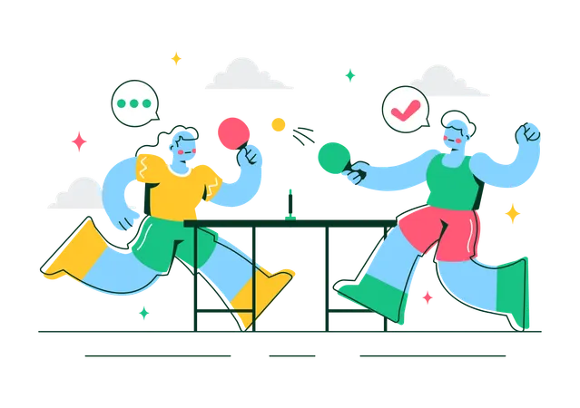 Personas jugando en un torneo de tenis de mesa  Ilustración
