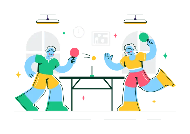 Personas jugando al tenis de mesa  Ilustración