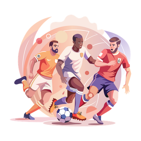 Personas jugando un partido de fútbol  Ilustración