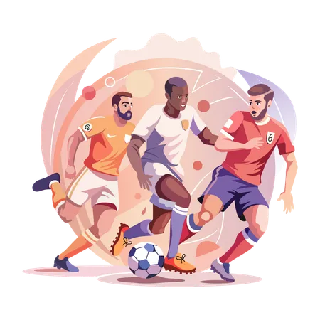 Personas jugando un partido de fútbol  Ilustración