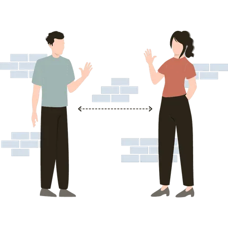 Personas manteniendo distanciamiento social  Ilustración