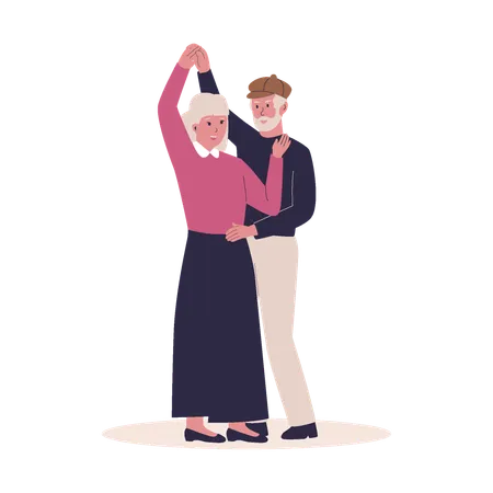 Baile romántico de personas mayores.  Ilustración