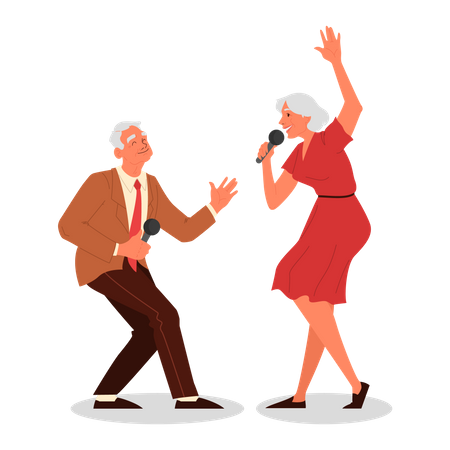 Personas mayores cantando una canción  Ilustración
