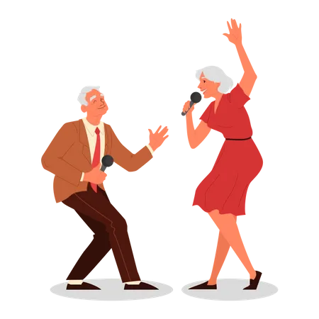 Personas mayores cantando una canción  Ilustración