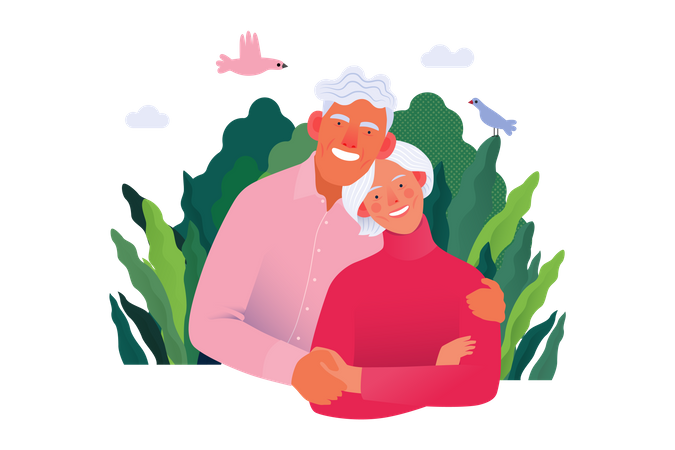 Personas mayores felices con seguro médico  Ilustración
