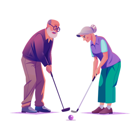 Personas mayores jugando al golf  Ilustración