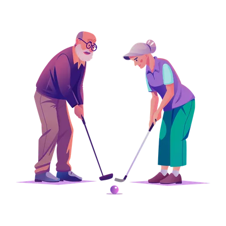 Personas mayores jugando al golf  Ilustración