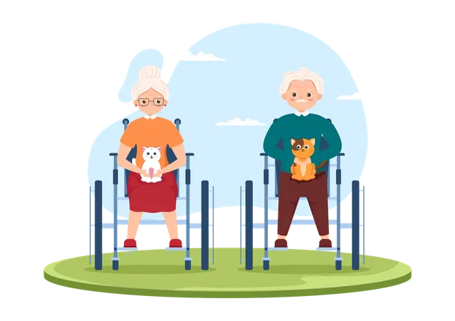 Personas mayores y discapacitadas en silla de ruedas  Ilustración