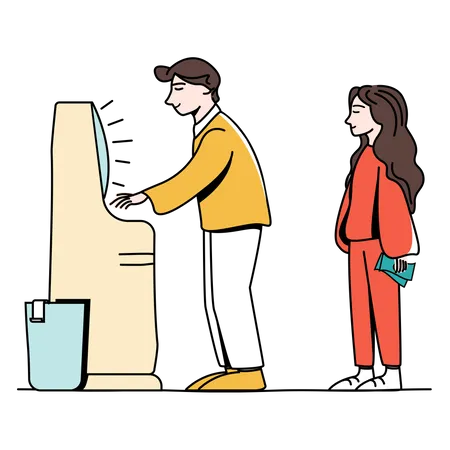 Gente haciendo cola en el cajero automático  Ilustración